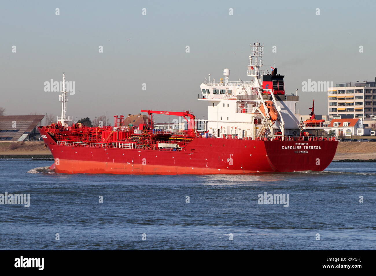 Le pétrolier Caroline Theresa quitte le port de Rotterdam le 15 février 2019. Banque D'Images