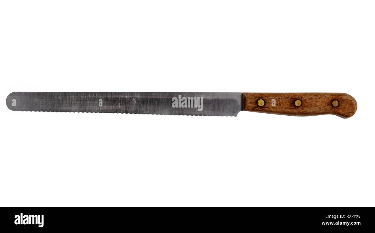 Couteau de cuisine en acier dentelé Vintage isolé sur fond blanc Banque D'Images