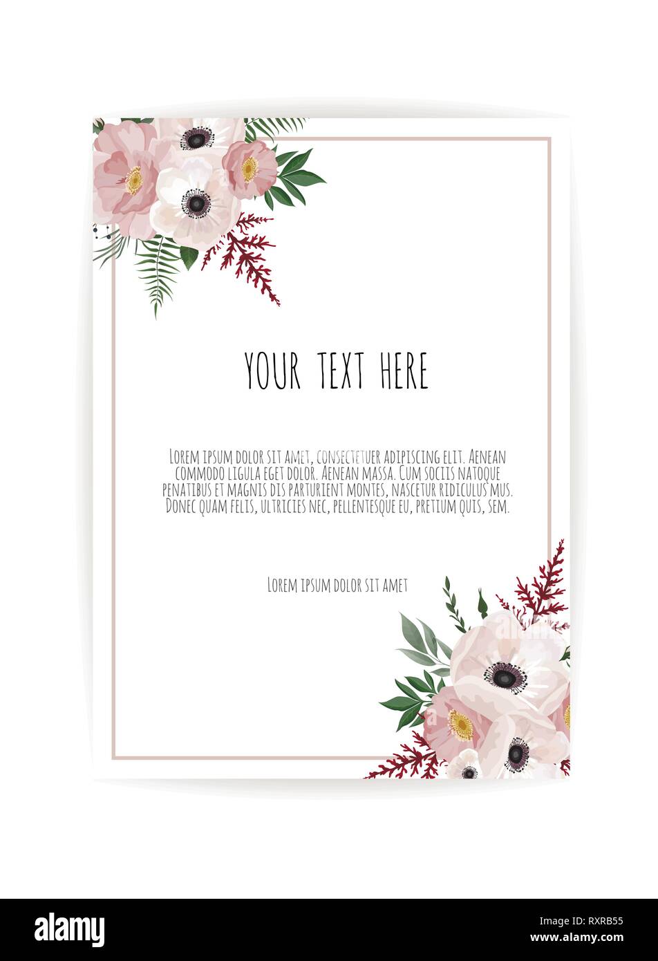 Carte avec fleur rose, feuilles. Parure de mariage concept. Poster Floral, inviter. Illustration de Vecteur