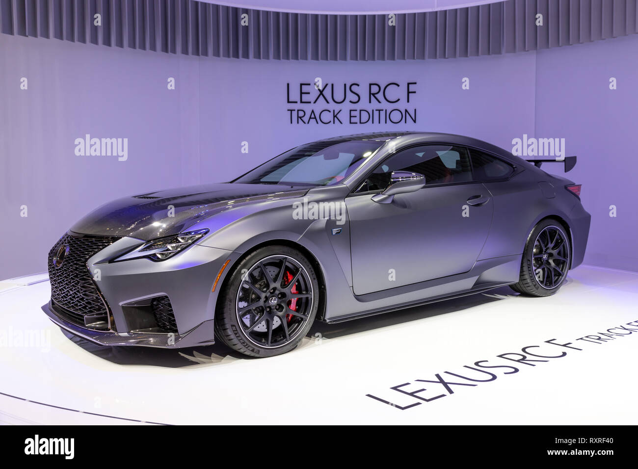 Genève, SUISSE - Le 5 mars 2019 : Lexus RC F Track Edition voiture a révélé à la 89e Salon International de l'Automobile de Genève. Banque D'Images