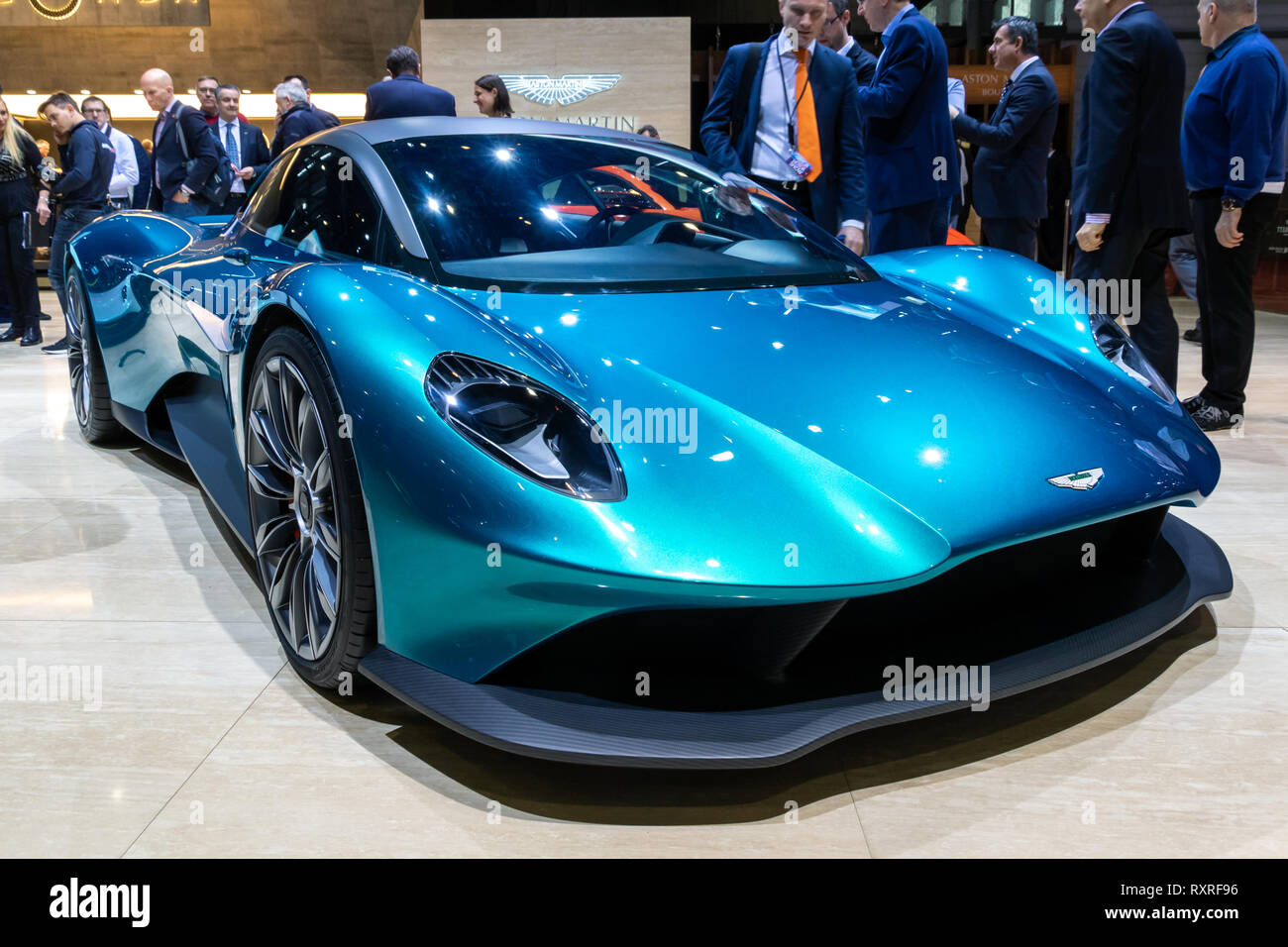 Genève, SUISSE - Le 6 mars 2019 : Aston Martin Vanquish mi-Vision concept supercar moteur présenté à la 89e Salon International de l'Automobile de Genève. Banque D'Images