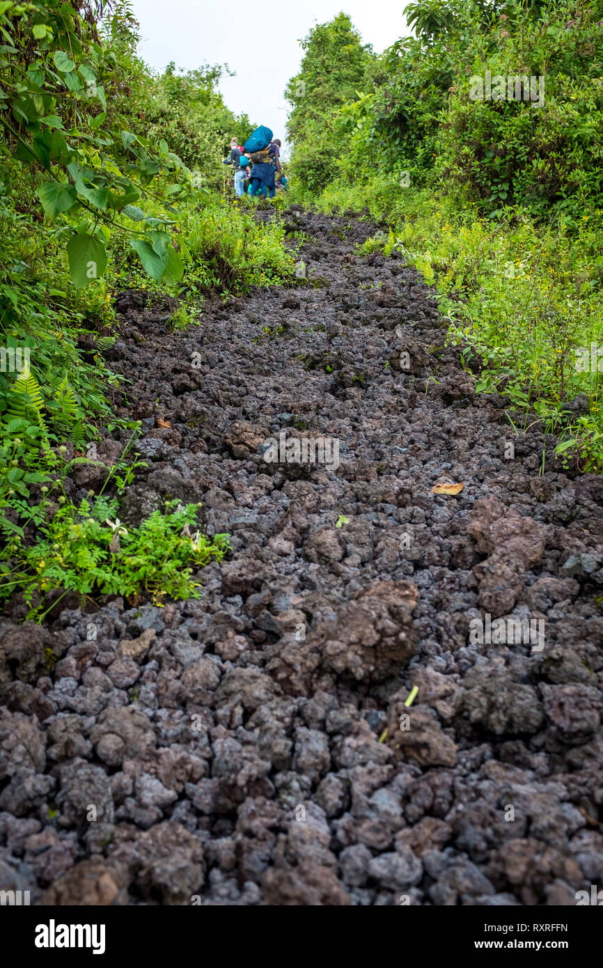 Les randonneurs l'escalade du mont volcan Nyiragongo en République démocratique du Congo Banque D'Images