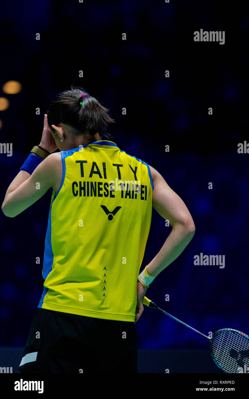 Birmingham, UK. 10 mars, 2019. Ouvert toute l'Angleterre de Badminton : Jour 5 WOMENS FINALES BIRMINGHAM, ANGLETERRE - mars : Tzu Ying TAI du Taipei chinois en action dans les femmes finales contre Chen yuchi de Chine au Yonex All England Open Badminton Championships à Arena Birmingham le 10 mars 2019, Birmingham, England Crédit : PATRICK ANTHONISZ/Alamy Live News Banque D'Images