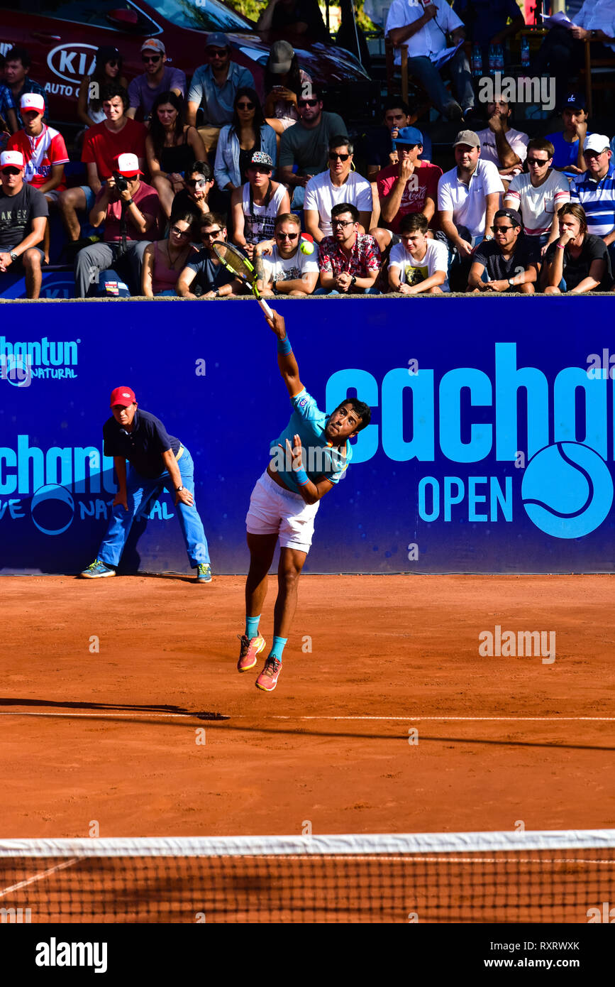 Hugo Dellien Champion de Bolivie, l'ATP 87. Mens Match Final de l'ATP Challenger Cachantun Ouvrir par Kia 2019, le Club Deportivo Manquehue, Santiago du Chili. Banque D'Images