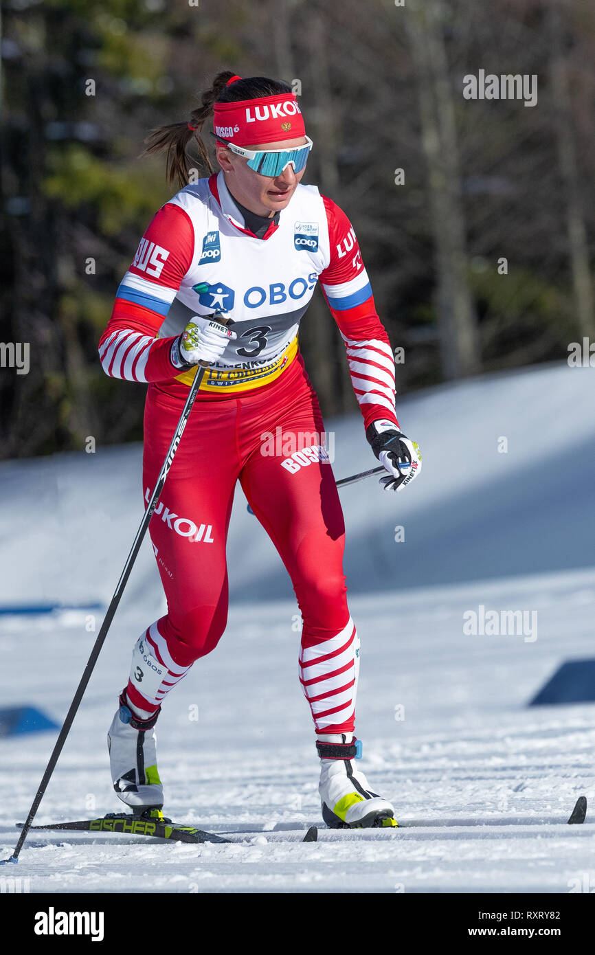 Holmenkollen, Oslo, Norvège. Mar 10, 2019. L'air de matières premières, d'Holmenkollen jour 3 Nepryaeva ; Natalia de la Russie participe à ces dames 30km technique classique départ en masse au cours de l'Action Crédit : Festival de Ski Plus Sport/Alamy Live News Banque D'Images