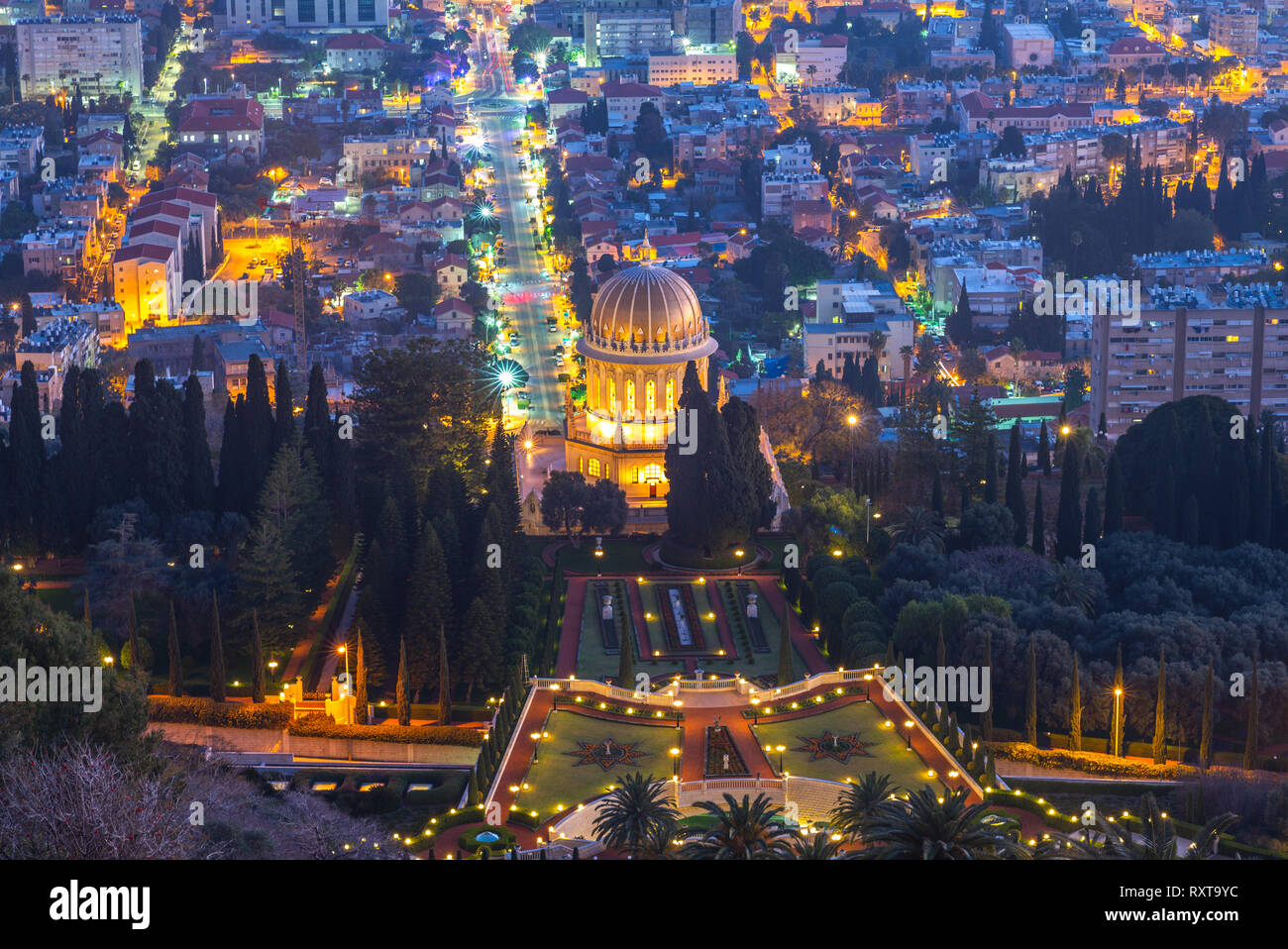 Jardins suspendus de Haïfa, Terrasses de foi Baha'i Banque D'Images