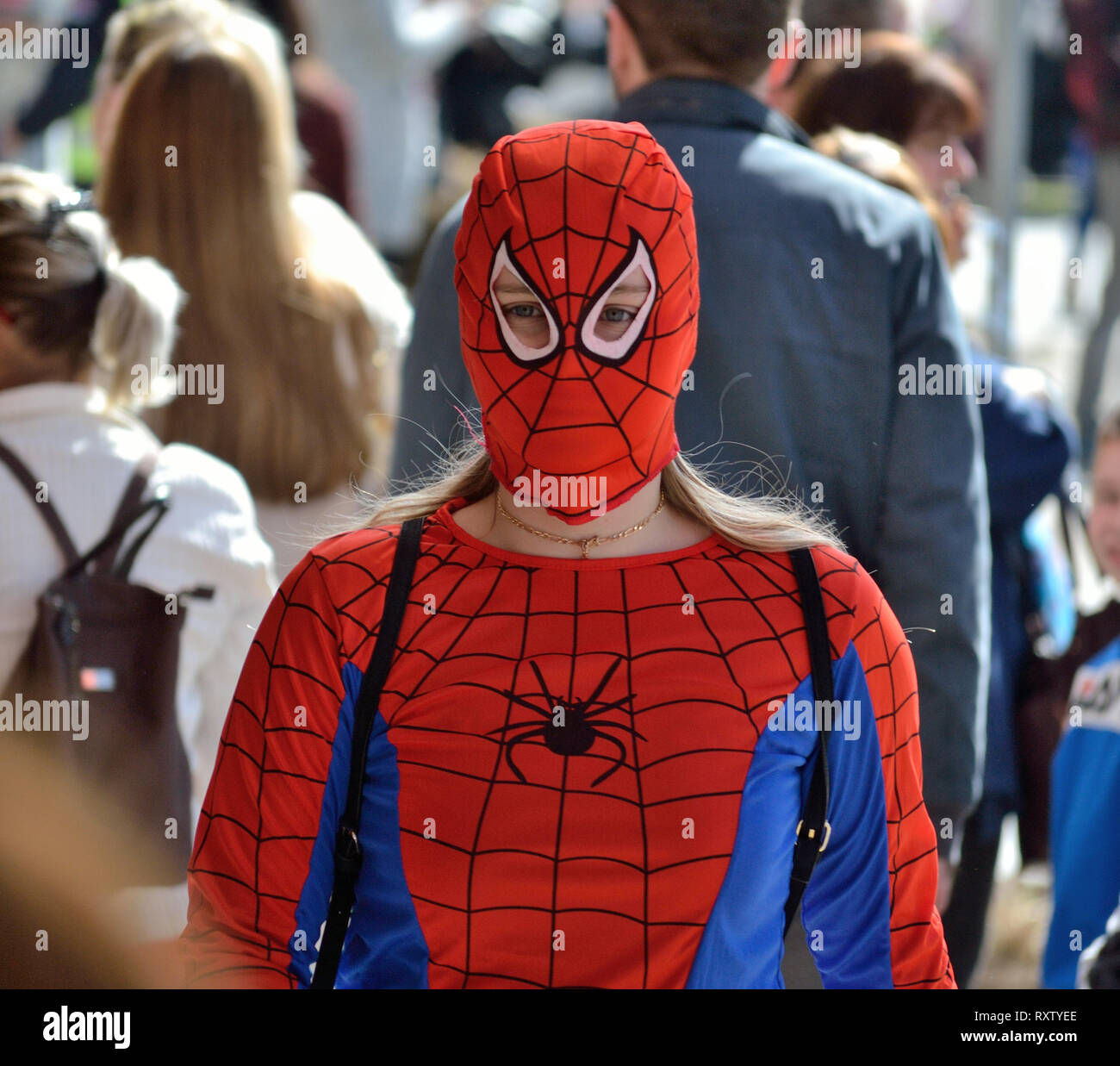 Déguisement fille comme Spider-man, Svilajnac, Serbie, Europe Banque D'Images