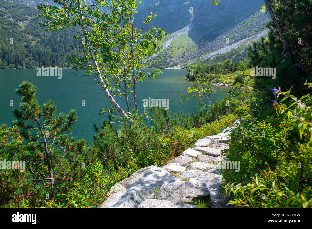 Le chemin que les cercles autour du lac de Morskie Oko, dans le Tatras polonais Banque D'Images