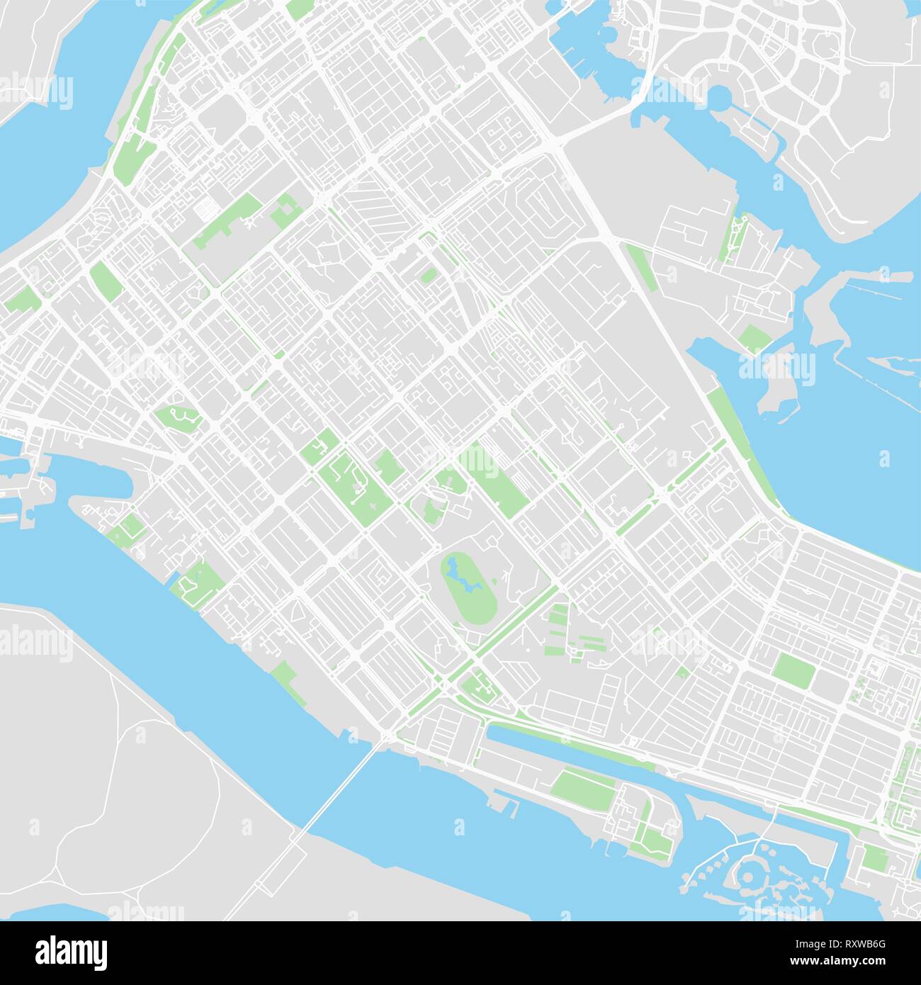 Carte vectorielle du centre-ville d'Abu Dhabi, Émirats arabes unis. Cette carte imprimable de Abu Dhabi contient des lignes et des formes de couleur classique de masse terrestre, parcs Illustration de Vecteur