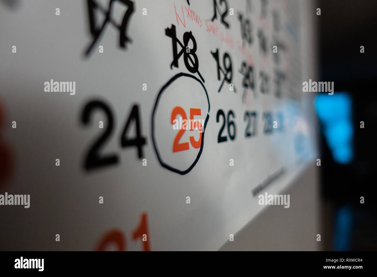 Déc 25 Calendrier montrant le jour de Noël Banque D'Images