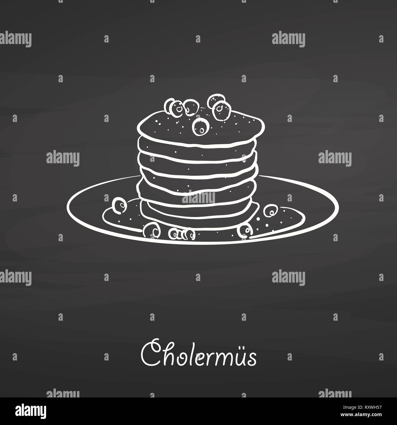 Cholermüs sketch alimentaire sur tableau. Dessin vectoriel de Pancake, généralement connu en Suisse. Illustration alimentaire série. Illustration de Vecteur