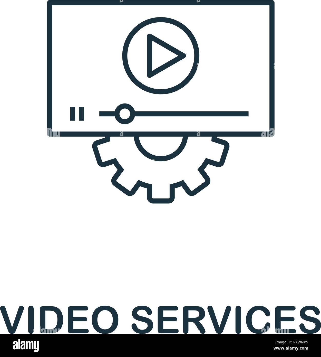 L'icône des services vidéo. Contours minces style design conception de l'assurance-chômage et de ux collection d'icônes. Services vidéo créatif pour l'icône web design, apps, logiciels Illustration de Vecteur