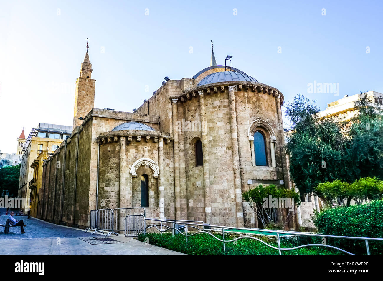 La Mosquée Al Omari Beyrouth Vue arrière avec minarets en arrière-plan Banque D'Images