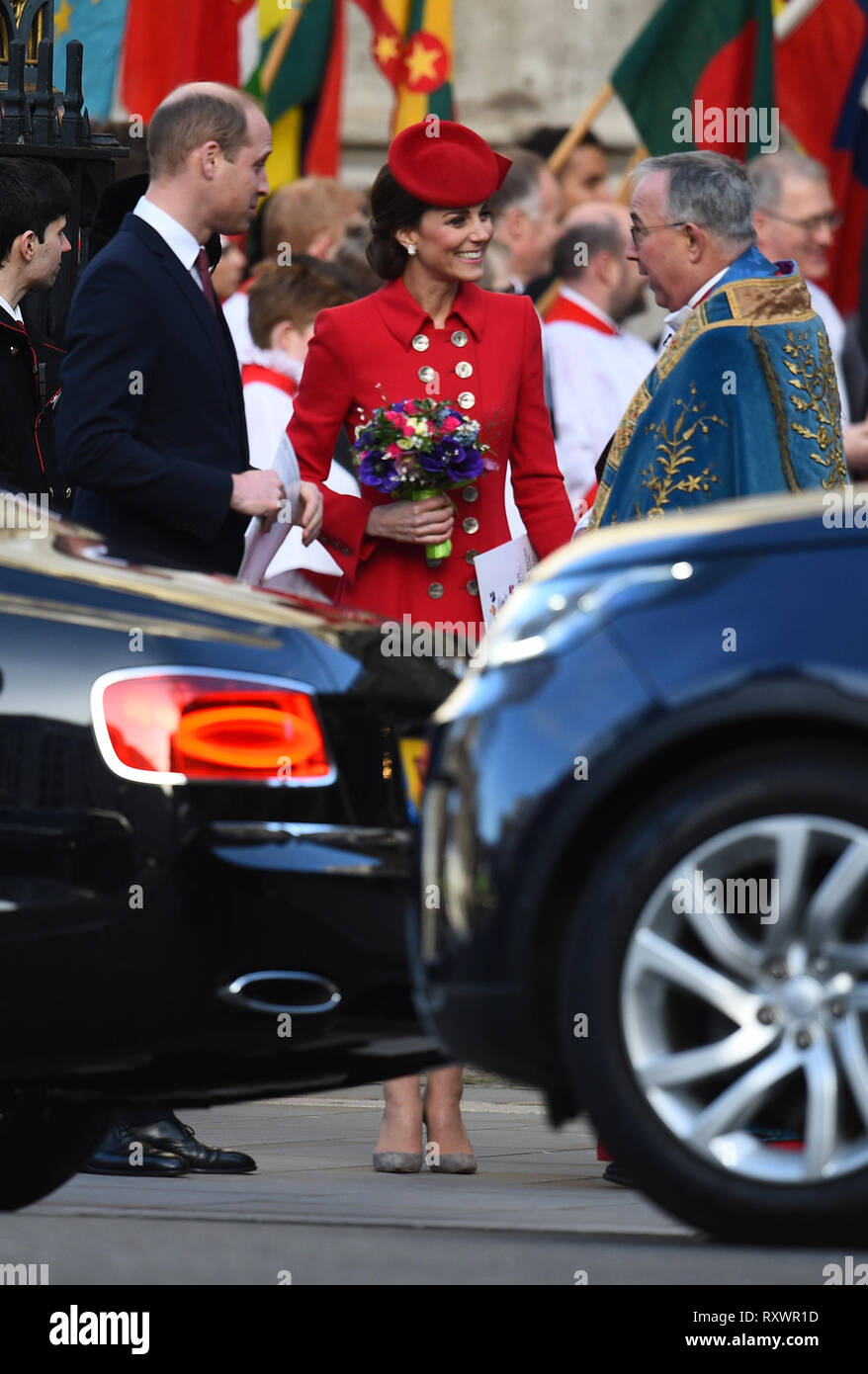 Le duc et la duchesse de Cambridge quitter après avoir assisté au service du Commonwealth à l'abbaye de Westminster, Londres. Banque D'Images