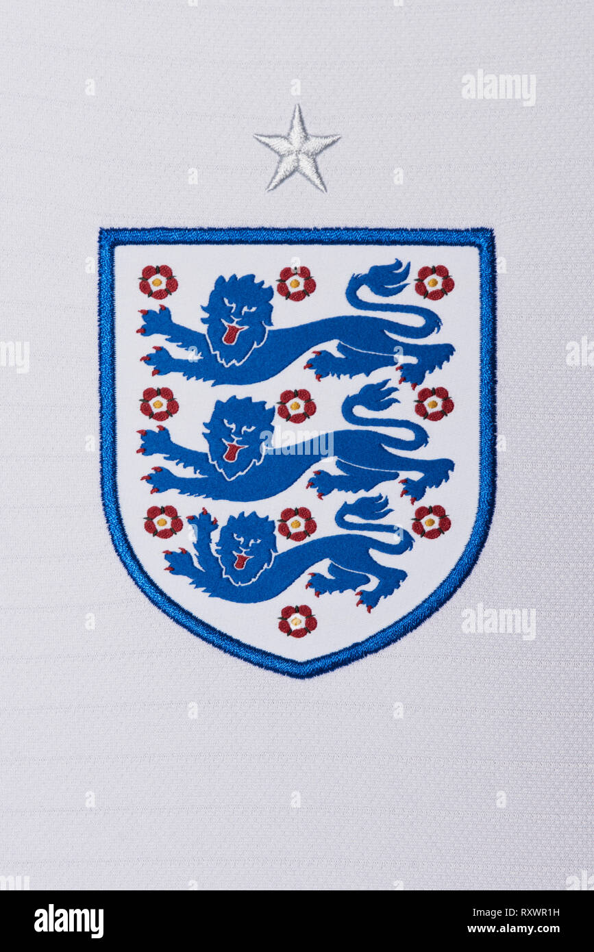 Close up de l'équipe nationale de football Angleterre kit . Coupe du Monde FIFA 2018. Banque D'Images