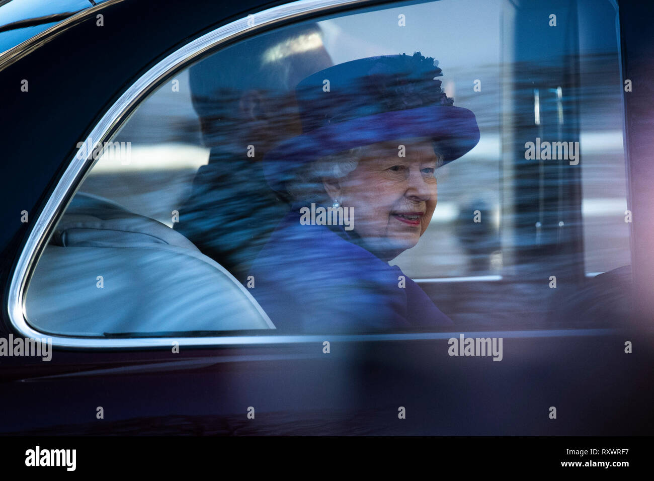 La reine Elizabeth II quitte après avoir assisté au service du Commonwealth à l'abbaye de Westminster, Londres. Banque D'Images