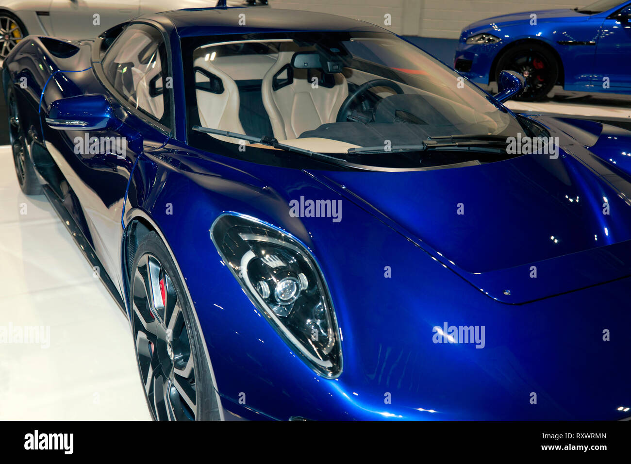 Vue rapprochée d'un Jaguar C-X75 hybrides-électriques, 2 places, concept car produite par Jaguar Cars en partenariat avec l'équipe de Formule 1 Williams Banque D'Images