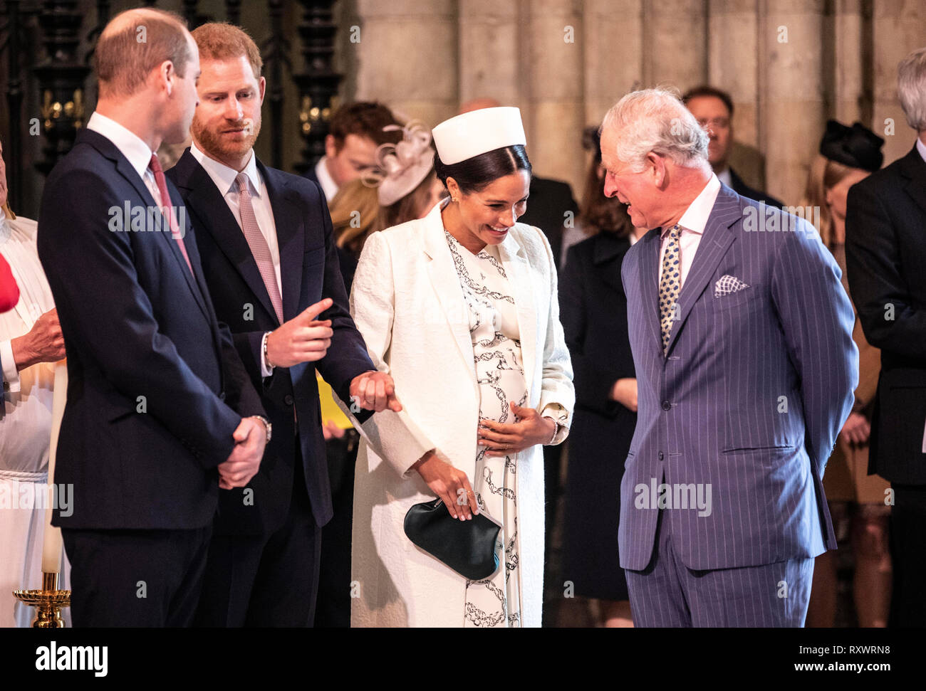 (De gauche à droite) Le duc de Cambridge, le duc de Sussex , la duchesse de Kent et le Prince de Galles comme ils vont à la communauté publique à l'abbaye de Westminster, Londres. Banque D'Images