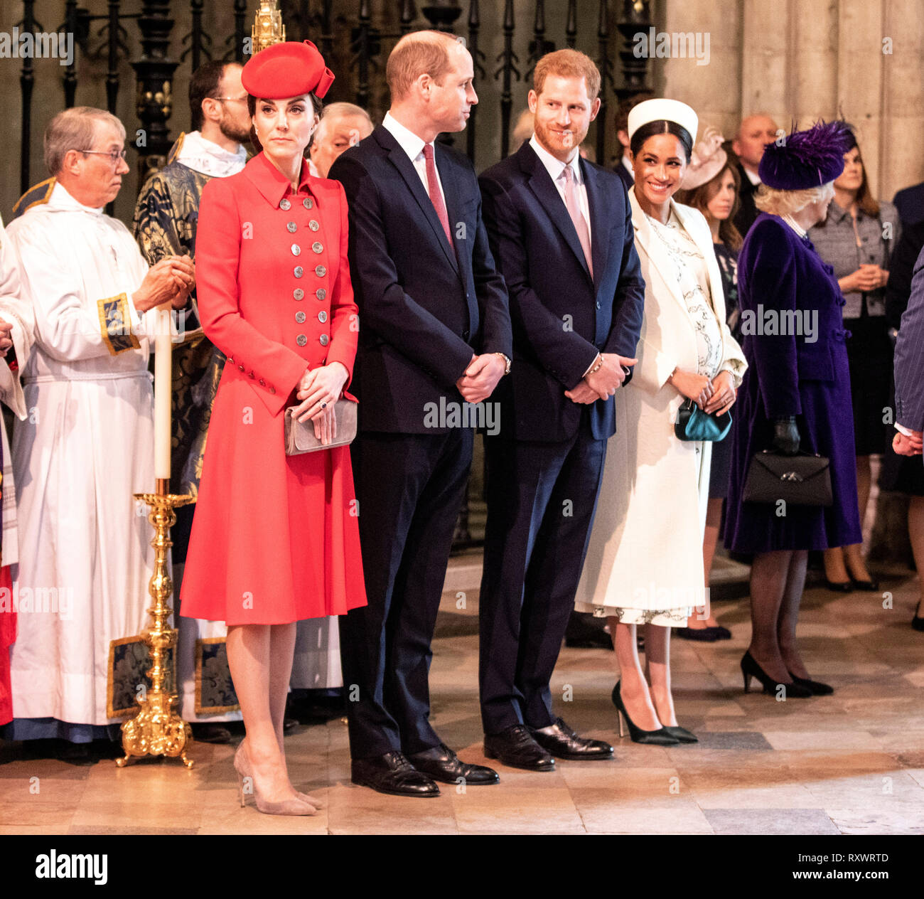 Le duc et la duchesse de Cambridge (à gauche) avec le duc et la duchesse de Kent (à droite) comme ils se présentent à l'entretien du Commonwealth à l'abbaye de Westminster, Londres. Banque D'Images