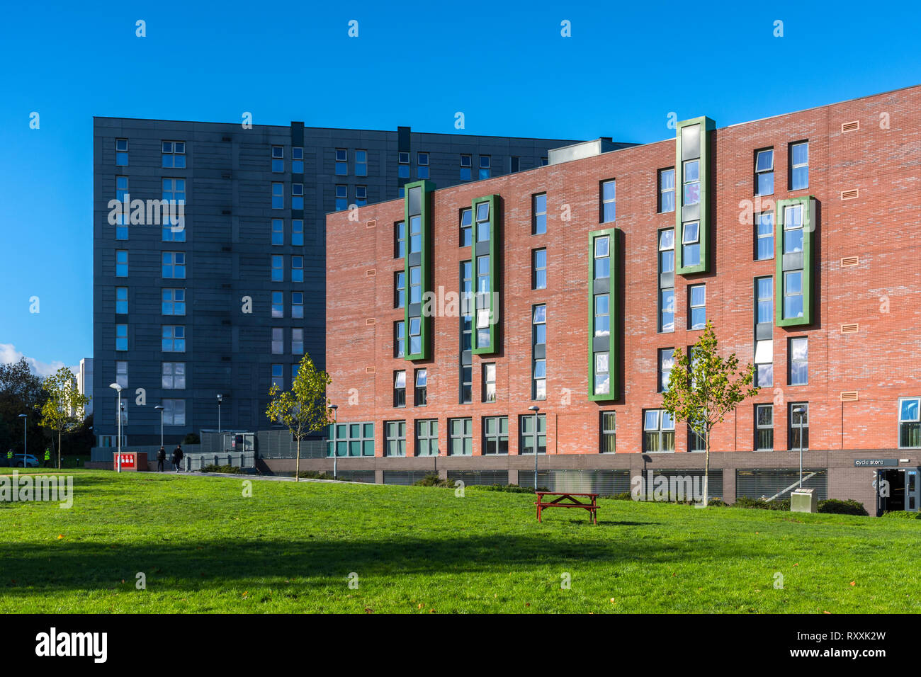 Appartement d'étudiants bloque, Peel Park trimestre, Université de Salford, Manchester, Angleterre, RU Banque D'Images