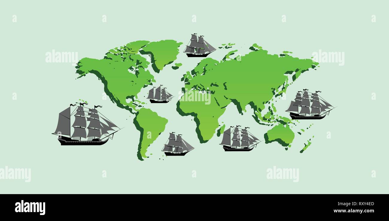 Carte vectorielle avec des navires avec des éléments éditables. Illustration de Vecteur