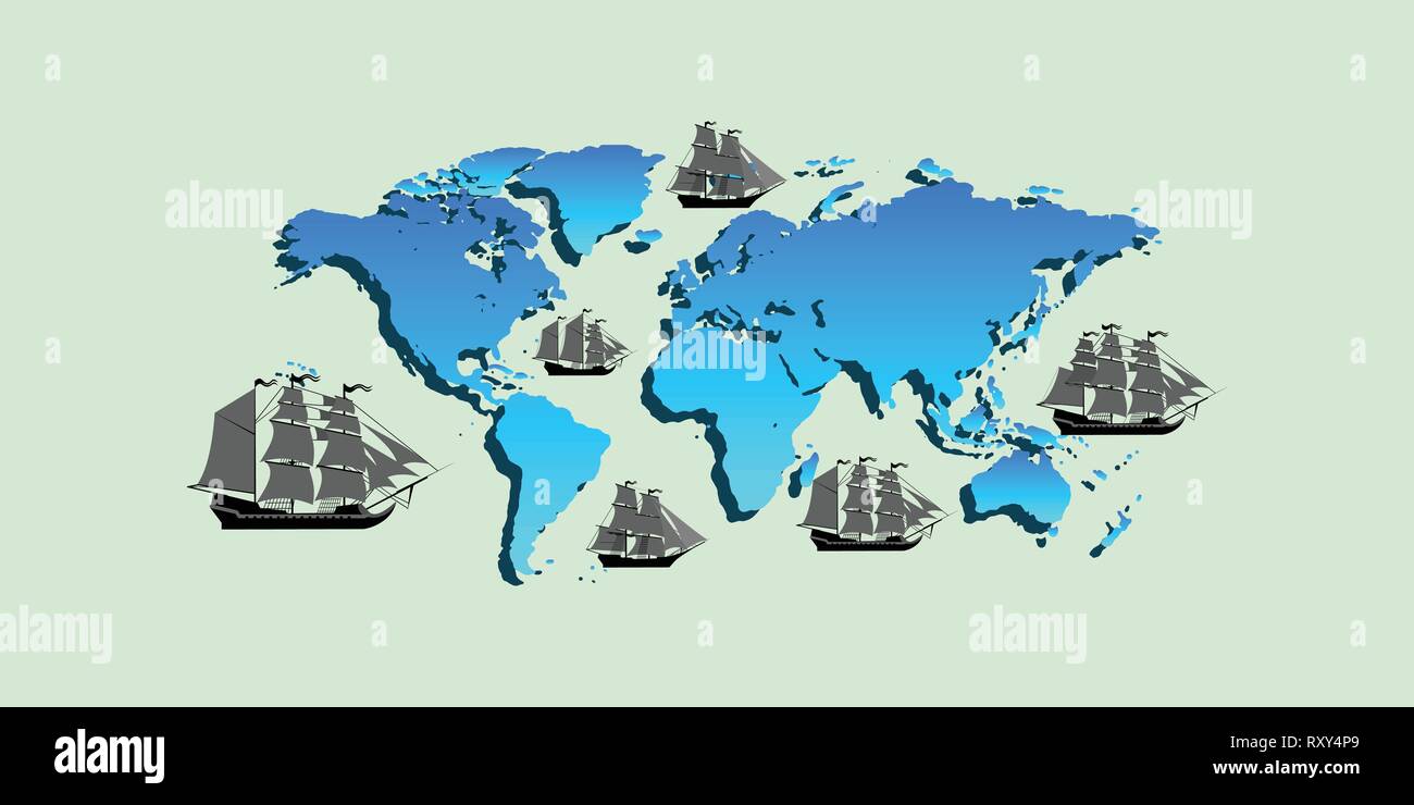 Carte vectorielle avec des navires avec des éléments éditables. Illustration de Vecteur
