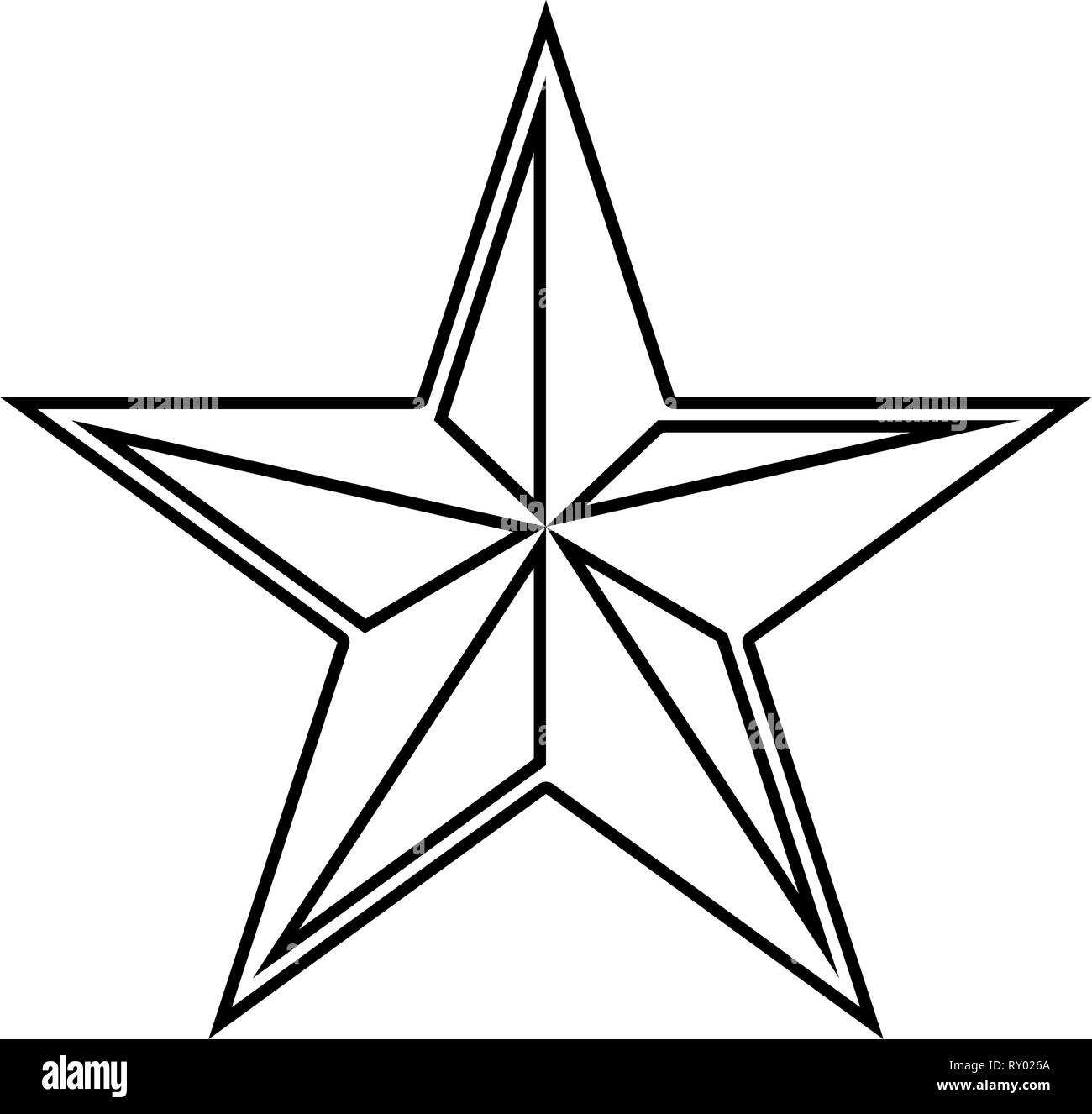 Cinq étoiles étoile pentagonale coins icon noir couleur contours vector illustration image style plat Illustration de Vecteur