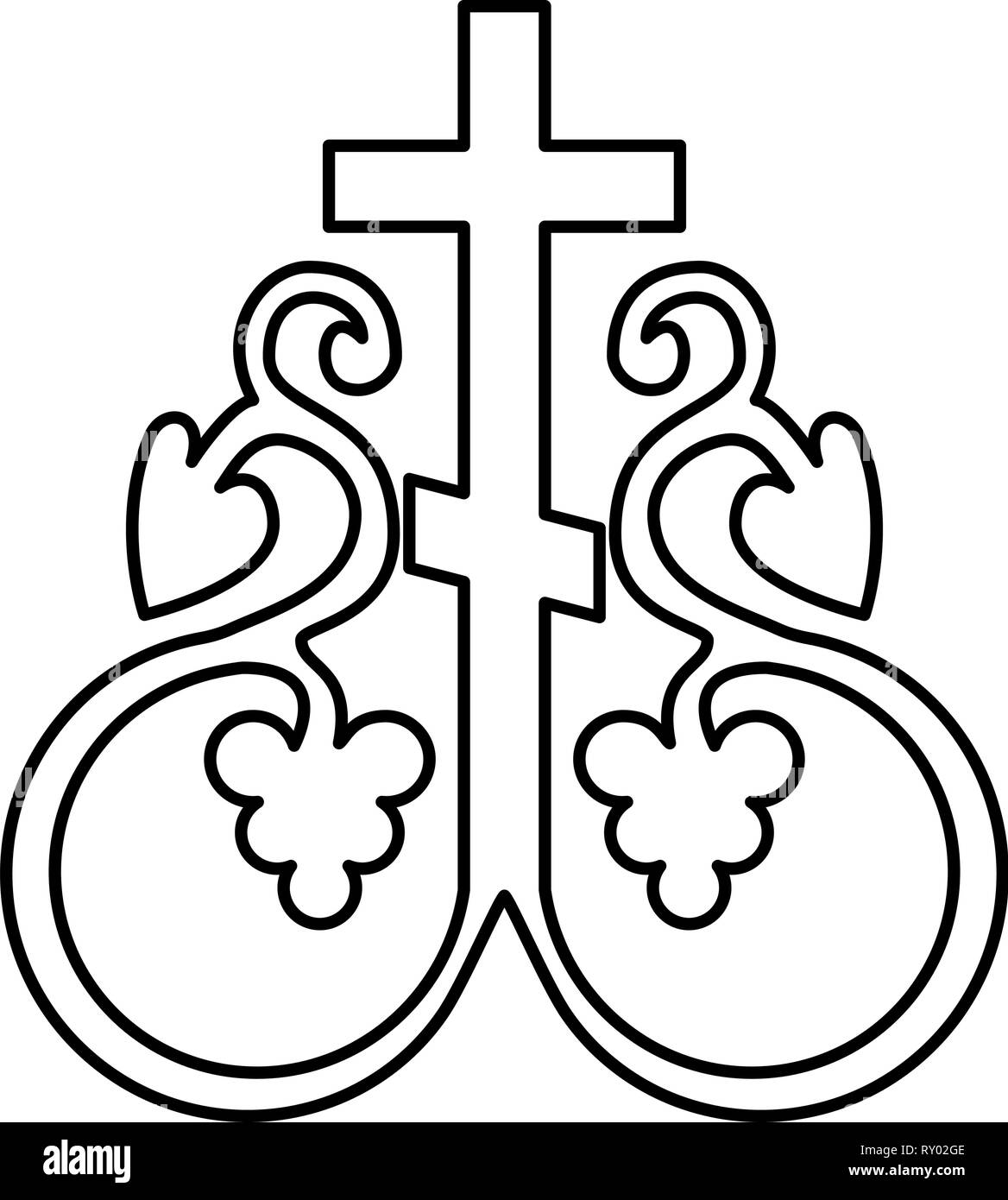 Cross Cross vigne symbole monogramme signe croix religieuse communion secrète anchors icon noir couleur contours vector illustration image style plat Illustration de Vecteur