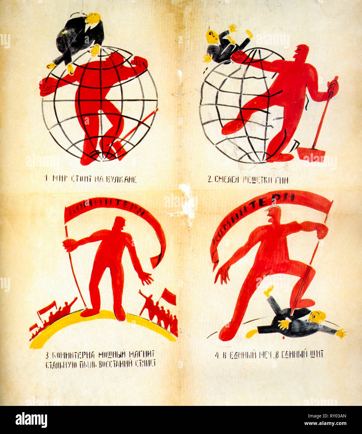 ROSTA, Windows affiche de propagande soviétique au pochoir, le monde est sur un volcan ....1921 Banque D'Images