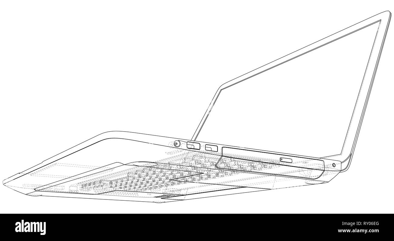 Ordinateur portable. contours ordinateur. Vector illustration. Illustration de 3d. Illustration de Vecteur