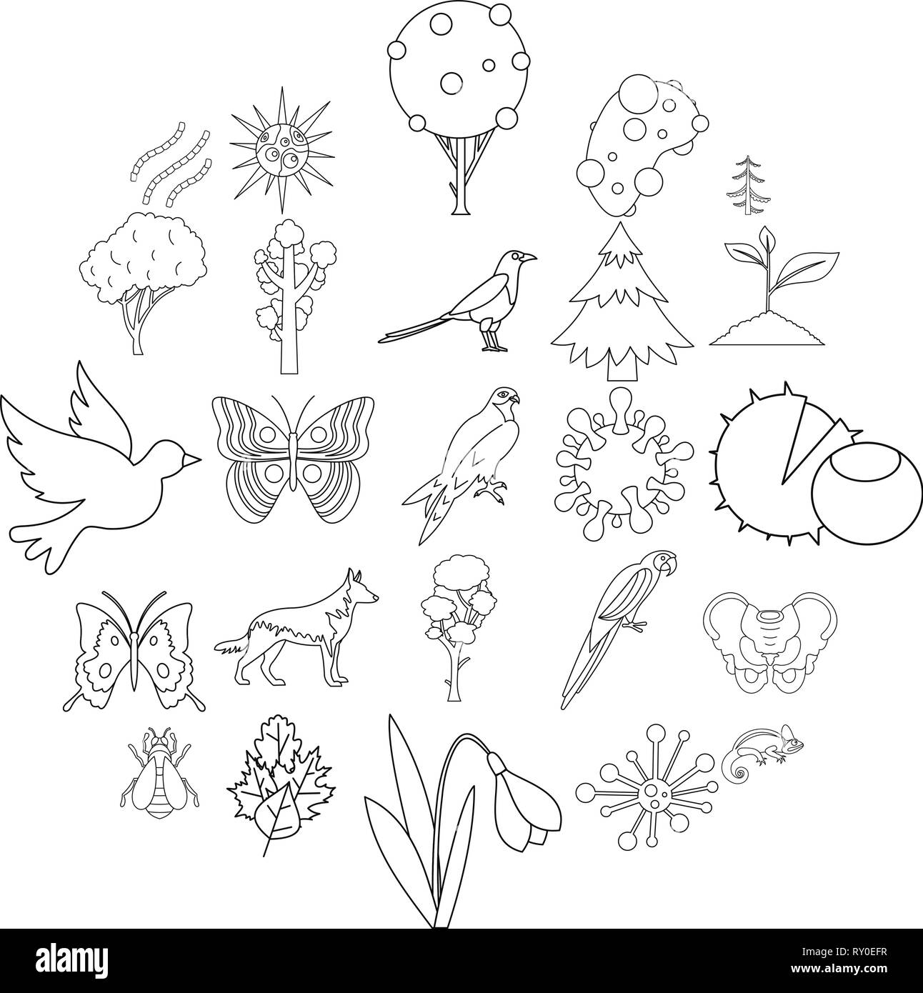Nature icons set style du contour, Illustration de Vecteur