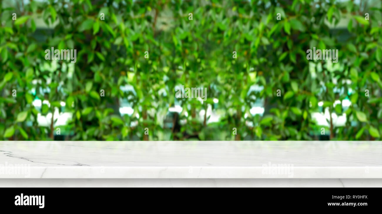 Table en marbre Vide avec flou vert mur feuilles jardin contexte des maquettes pour l'affichage ou un montage de produit,vue panoramique,concept organique bannière pour adv Banque D'Images Table en marbre Vide avec flou vert mur feuilles jardin contexte des maquettes pour l'affichage ou un montage de produit,vue panoramique,concept organique bannière pour adv Banque D'Images
