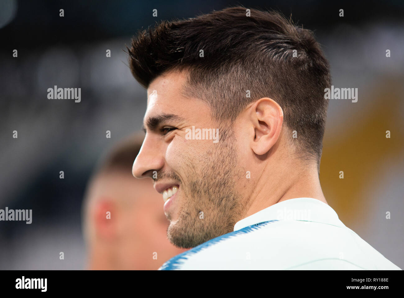 Turin, Italie. Mar 11, 2019. Alvaro Morata durant la séance de formation de l'Atletico Madrid avant le match de la Ligue des Champions Juventus vs Atletico Madrid, Italie, Turin à l'Alianz Stadium, Crédit : Alberto Gandolfo/Alamy Live News Banque D'Images