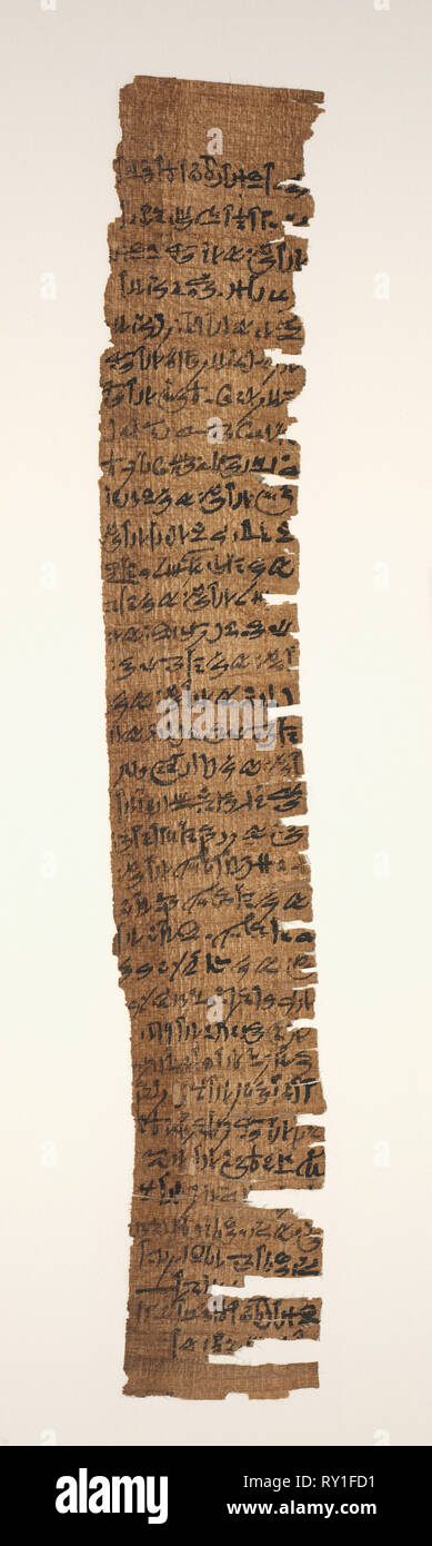 Amuletic oraculaire, Décret 1069-715 BC. Egypte, troisième période intermédiaire, Dynasty 21 (1069-945 av. J.-C.) - 22 (945-715 BC dynastie). Papyrus ; total : 18,5 x 3 cm (7 5/16 x 1 3/16 in Banque D'Images
