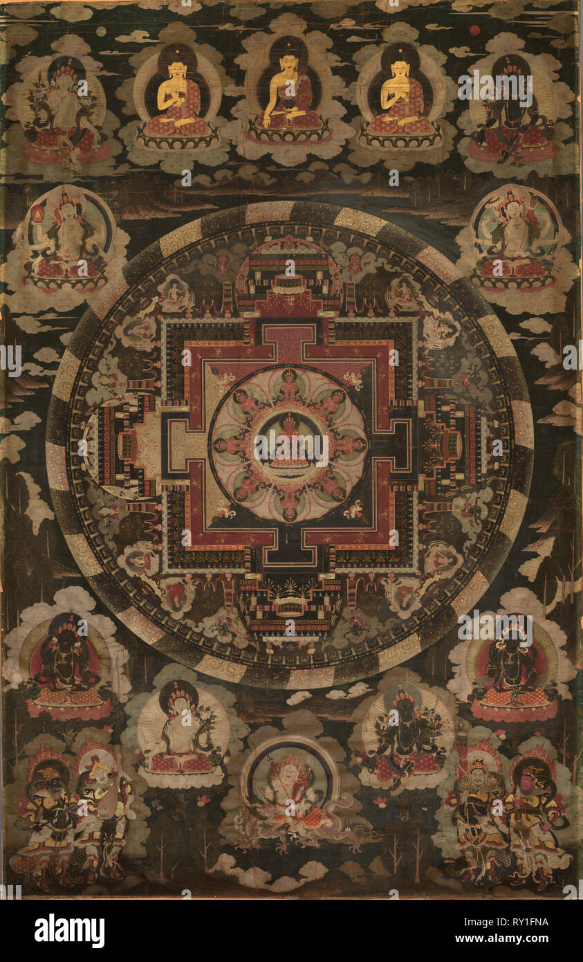 Mandala, début du 18e siècle. Tibet, 18ème siècle. Couleur sur toile ; total : 128,2 x 82,6 cm (50 1/2 x 32 1/2 po Banque D'Images