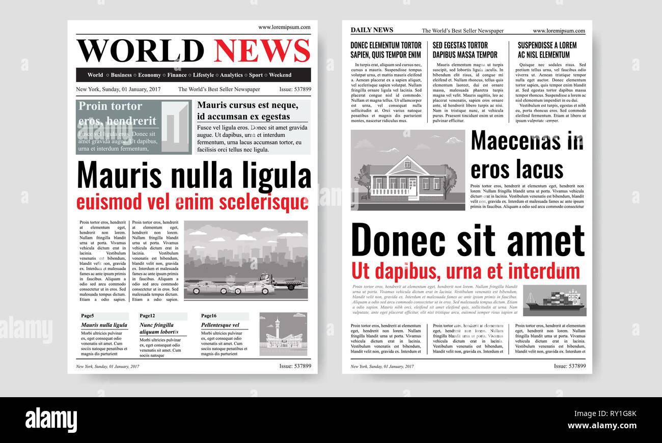 Conception du modèle de journal avec des images. Des maquettes de deux ...
