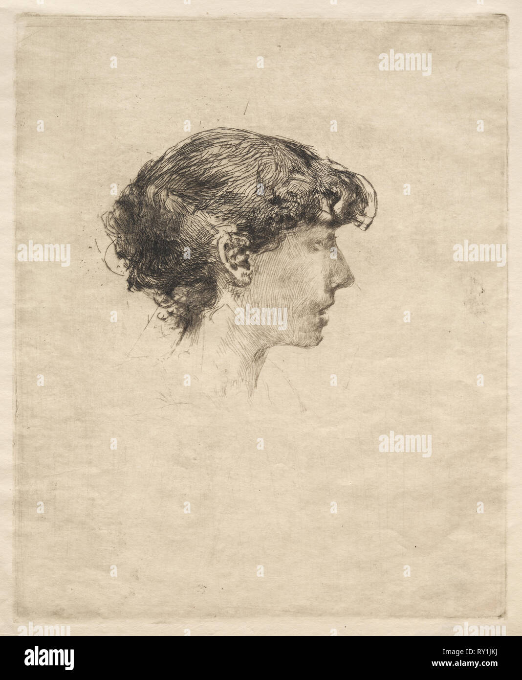 Profil d'une fille, années 1800. Robert Frederick Blum (Américain, 1857-1903). Eau-forte Banque D'Images