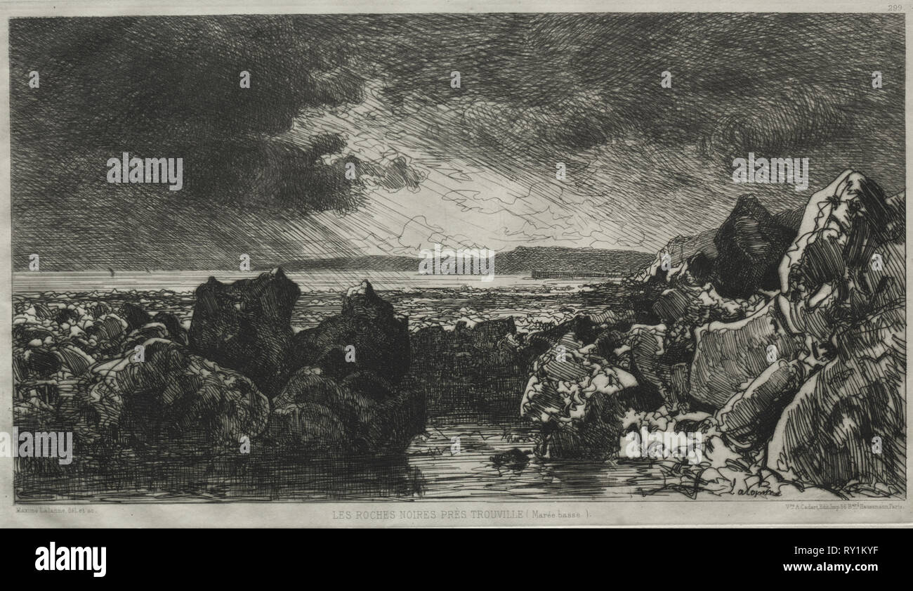 Les roches noires prés Trouville. Maxime Lalanne (Français, 1827-1886). Eau-forte Banque D'Images