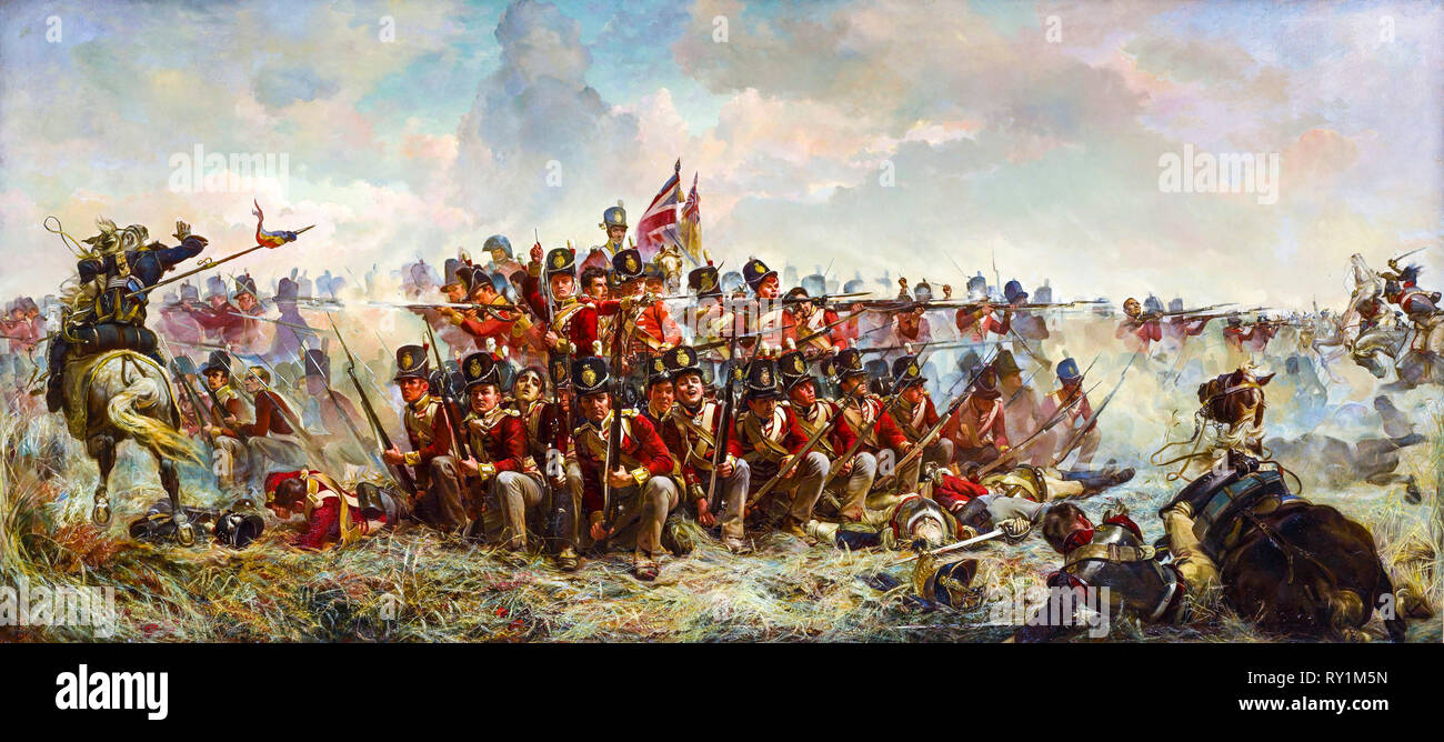 Le 28e Régiment à Quatre Bras, Bataille de Waterloo, 1875 Peinture par Elizabeth Thompson (Lady Butler) Banque D'Images