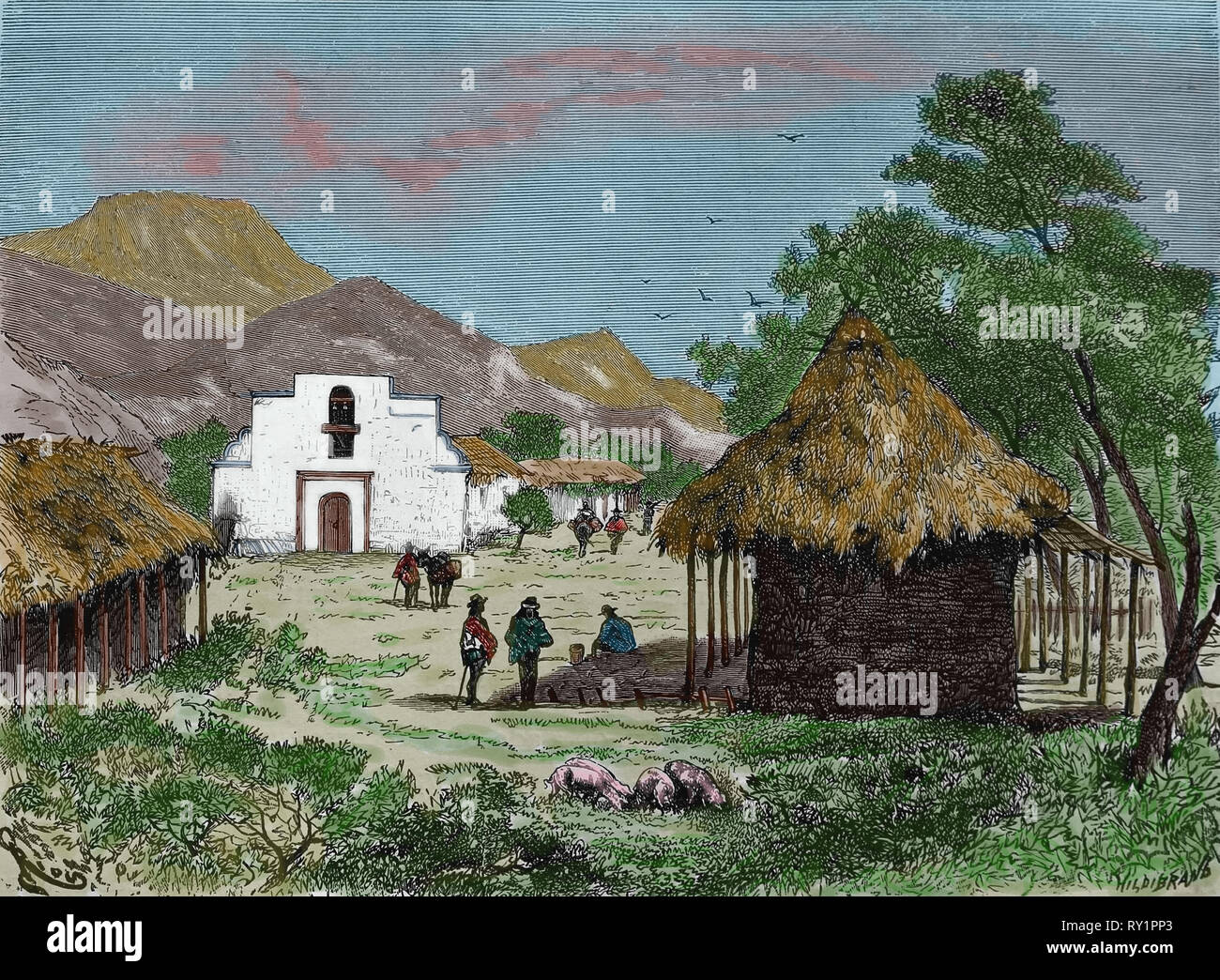 Equonoccial America. La Colombie. Une rue d'Guataquie. La gravure. L'Amérique pittoresque, 1884. Banque D'Images