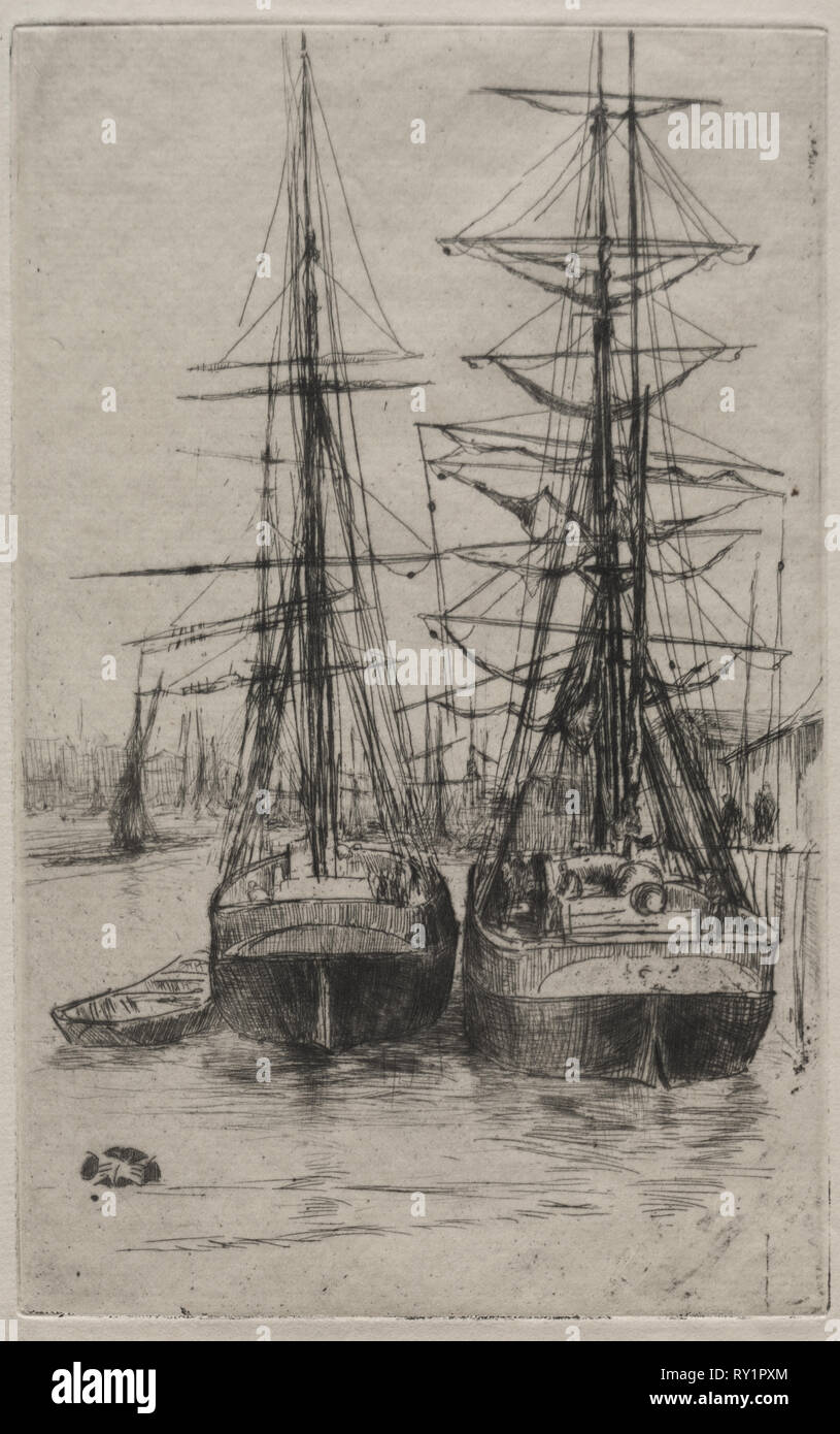 Les deux navires. James McNeill Whistler (Américain, 1834-1903). Eau-forte Banque D'Images