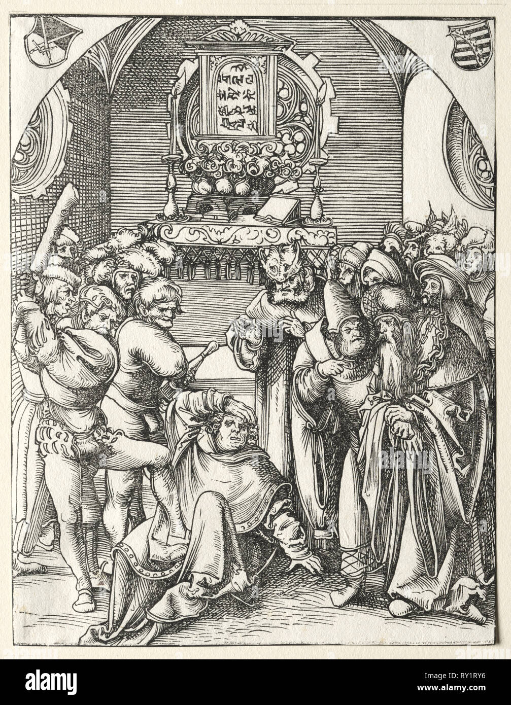 Martyre de saint Jude Thaddée. Lucas Cranach (allemand, 1472-1553). Gravure sur bois Banque D'Images Martyre de saint Jude Thaddée. Lucas Cranach (allemand, 1472-1553). Gravure sur bois Banque D'Images