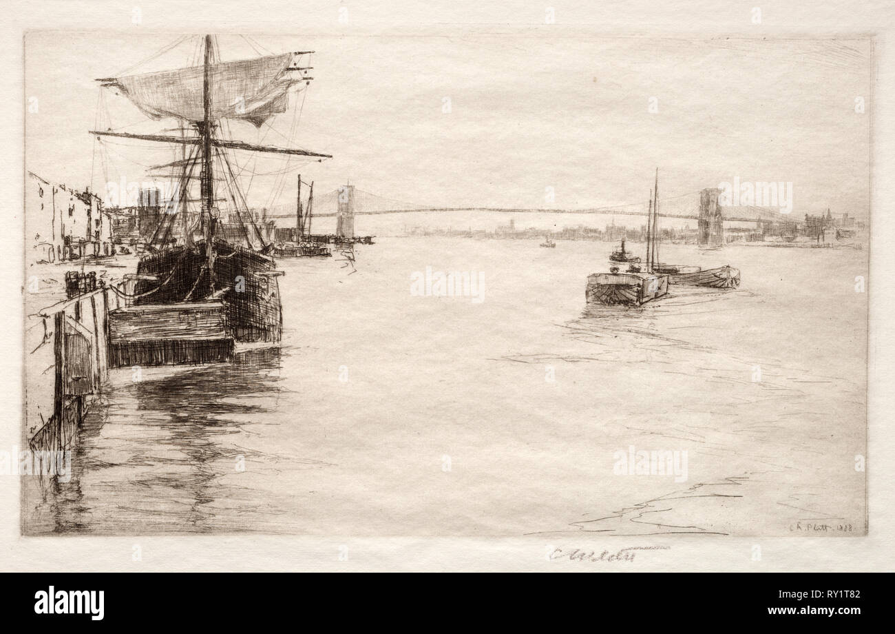 Pont de Brooklyn, 1888. Charles Adams Platt (Américain, 1861-1933). Eau-forte Banque D'Images