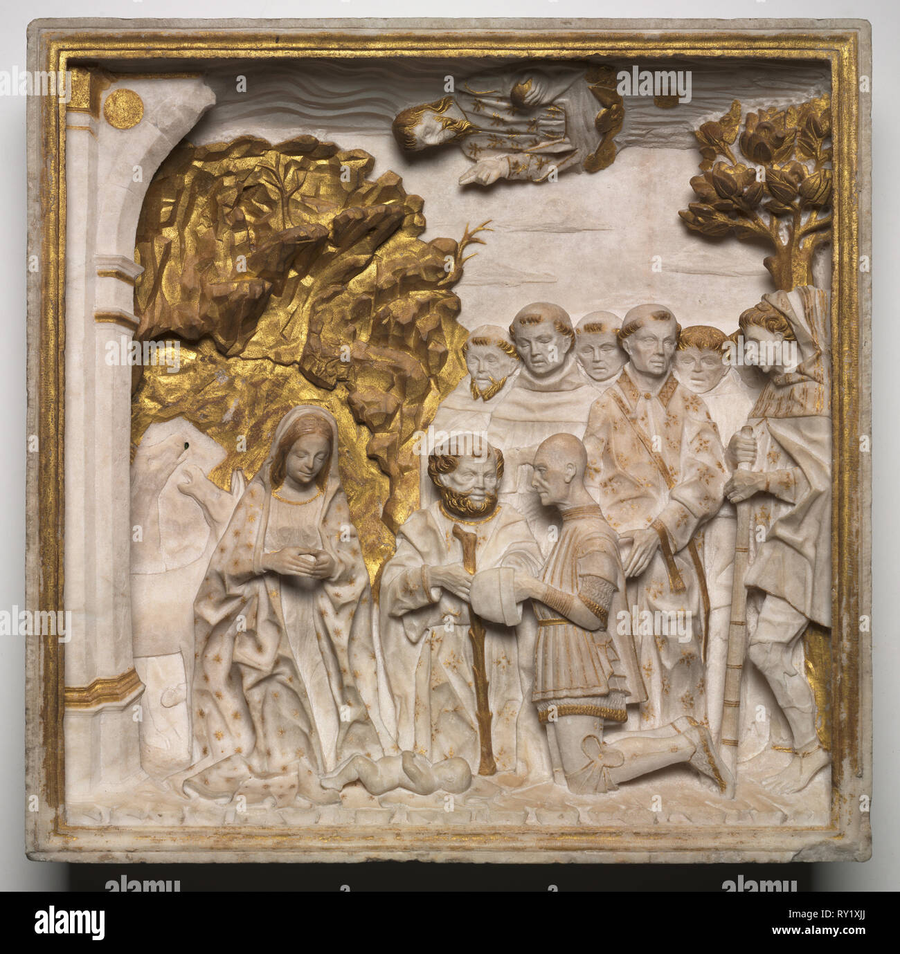 Pier Francesco Visconti, Cour de Oberalm, adorant l'Enfant Jésus, peu après 1484. Atelier de Benedetto Briosco (Italien), ch. 1460-après 1514), et Tomaso Cazzaniga (italien). En avec dorures ; Total : 61 x 61 x 13,1 cm (24 x 24 x 5 3/16 in Banque D'Images
