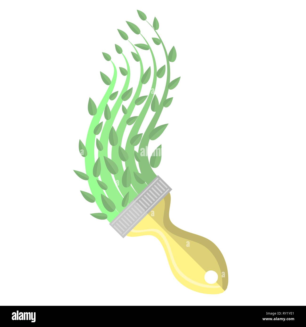 Pinceau et de la peinture verte. Spring Time Concept. Plante de croissance avec des feuilles vertes. Illustration de Vecteur