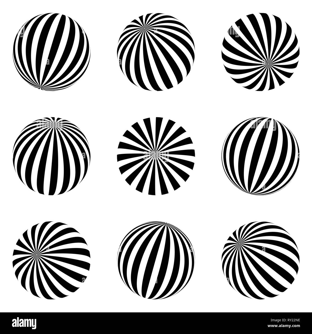 Ensemble de formes minimalistes. sphères noir et blanc isolé. Emblèmes élégant. Sphères de vecteur avec bandes pour les conceptions de sites web. Collecte des signes. Illustration de Vecteur