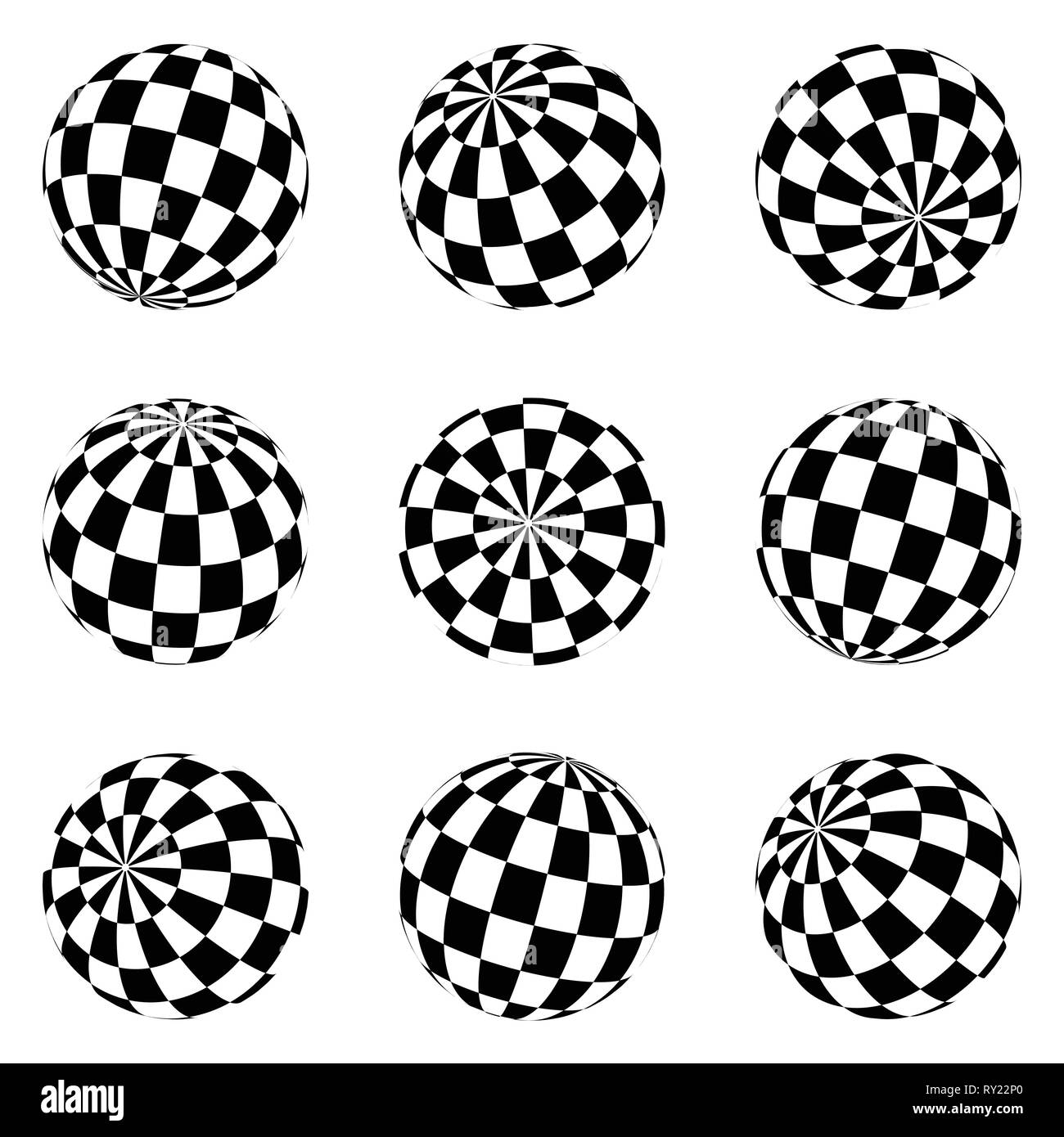 Ensemble de formes minimalistes. sphères noir et blanc isolé. Emblèmes élégant. Sphères vecteur avec des places pour les conceptions de sites web. Collecte des signes. Illustration de Vecteur