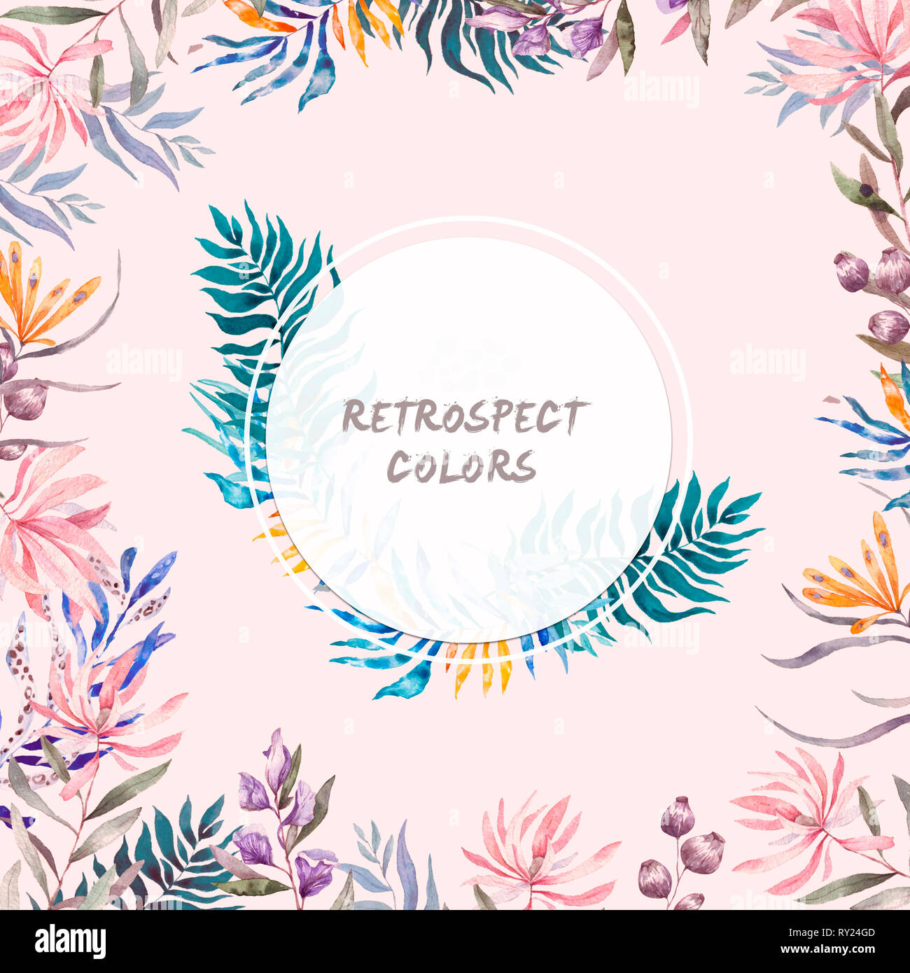 Aquarelle Chassis Circulaire Exotique Tropical Vintage Avec Des Feuilles Fleurs Et Toucan Pour Mariage Invitation Carte D Anniversaire Illustrarion Isoles Couleur D Ete Photo Stock Alamy