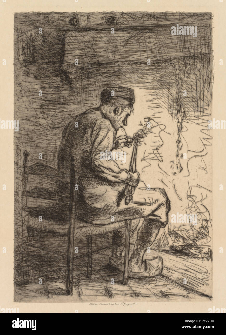 Le fumeur. Jozef Israëls (Néerlandais, 1824-1911). Eau-forte Banque D'Images