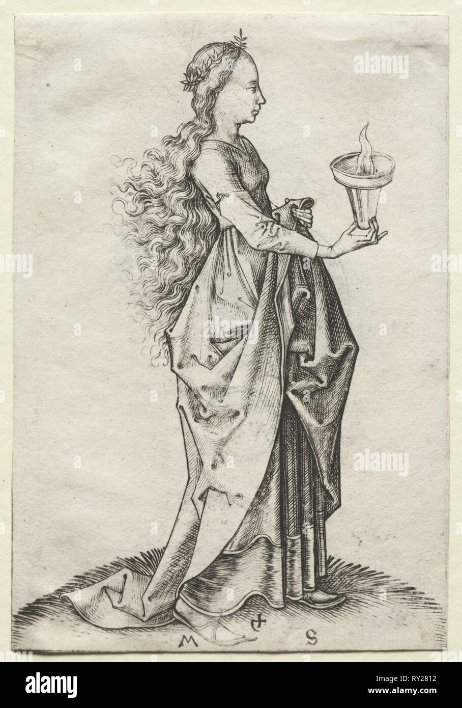 Le cinquième vierge sage. Martin Schongauer (allemand, c.1450-1491). Gravure Banque D'Images